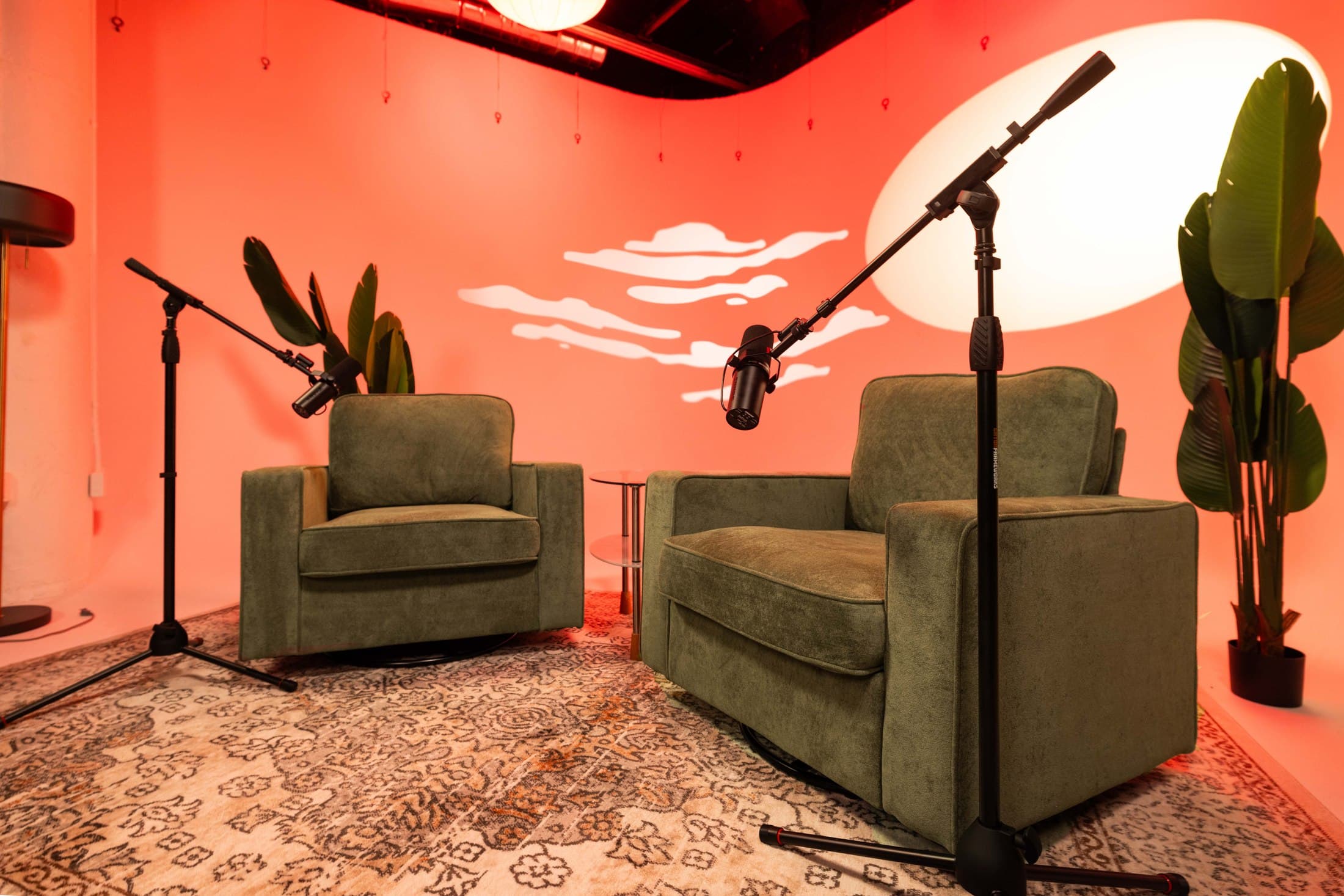 Video production room with microphones at VibeShack Studios San Francisco