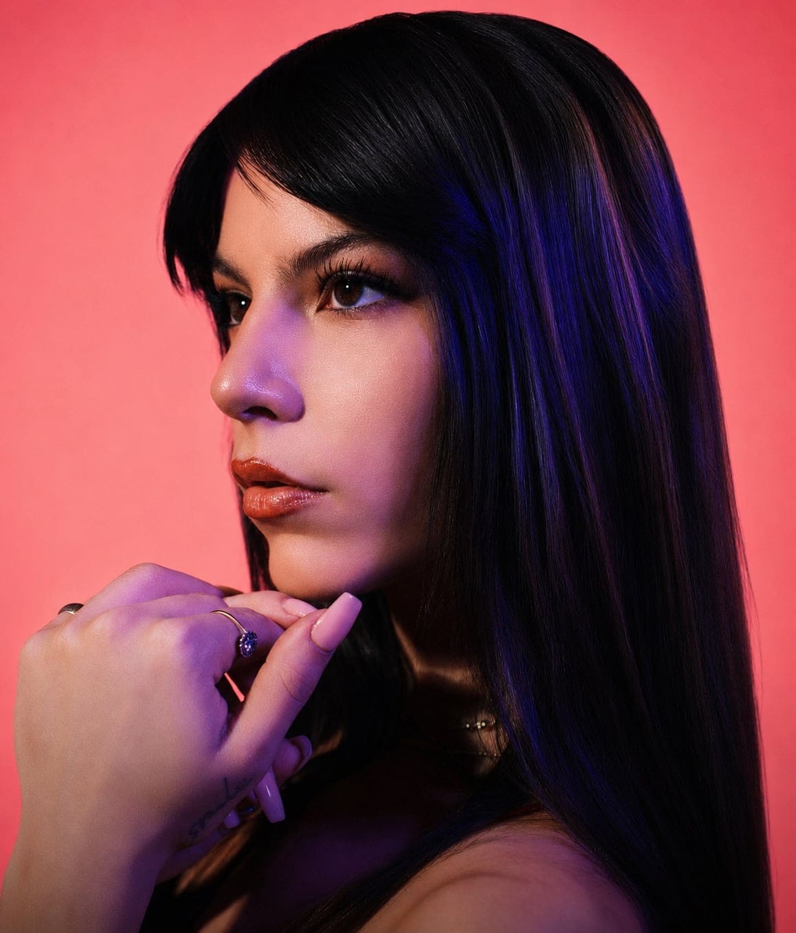 Pink profile portrait photographed at VibeShack Studios San Francisco